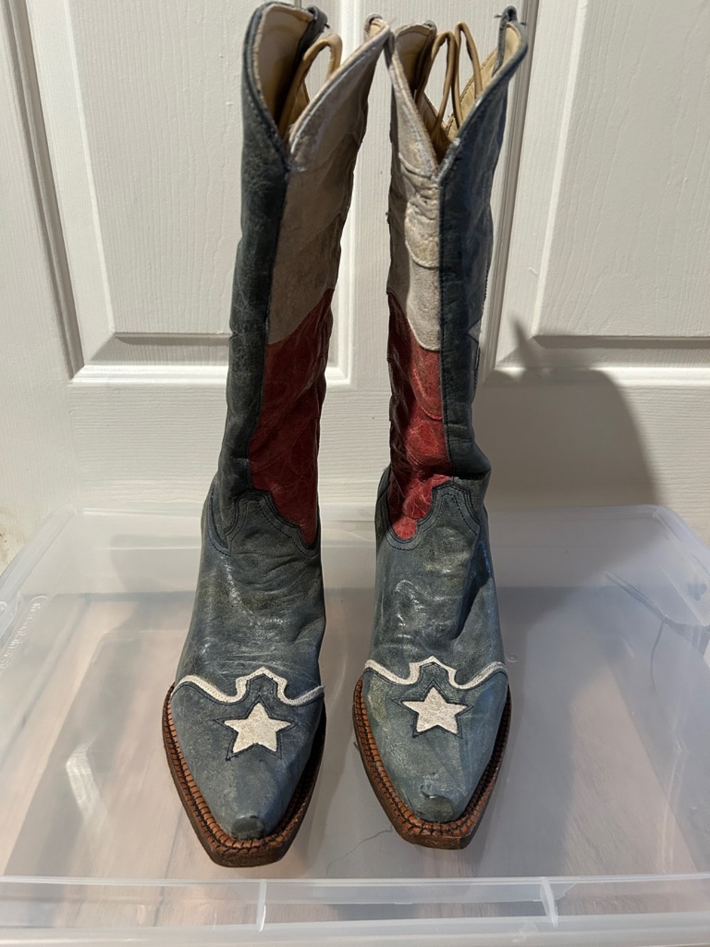 Classic Tri-Color Women's Western Heeled Boots - Blue, Red, White